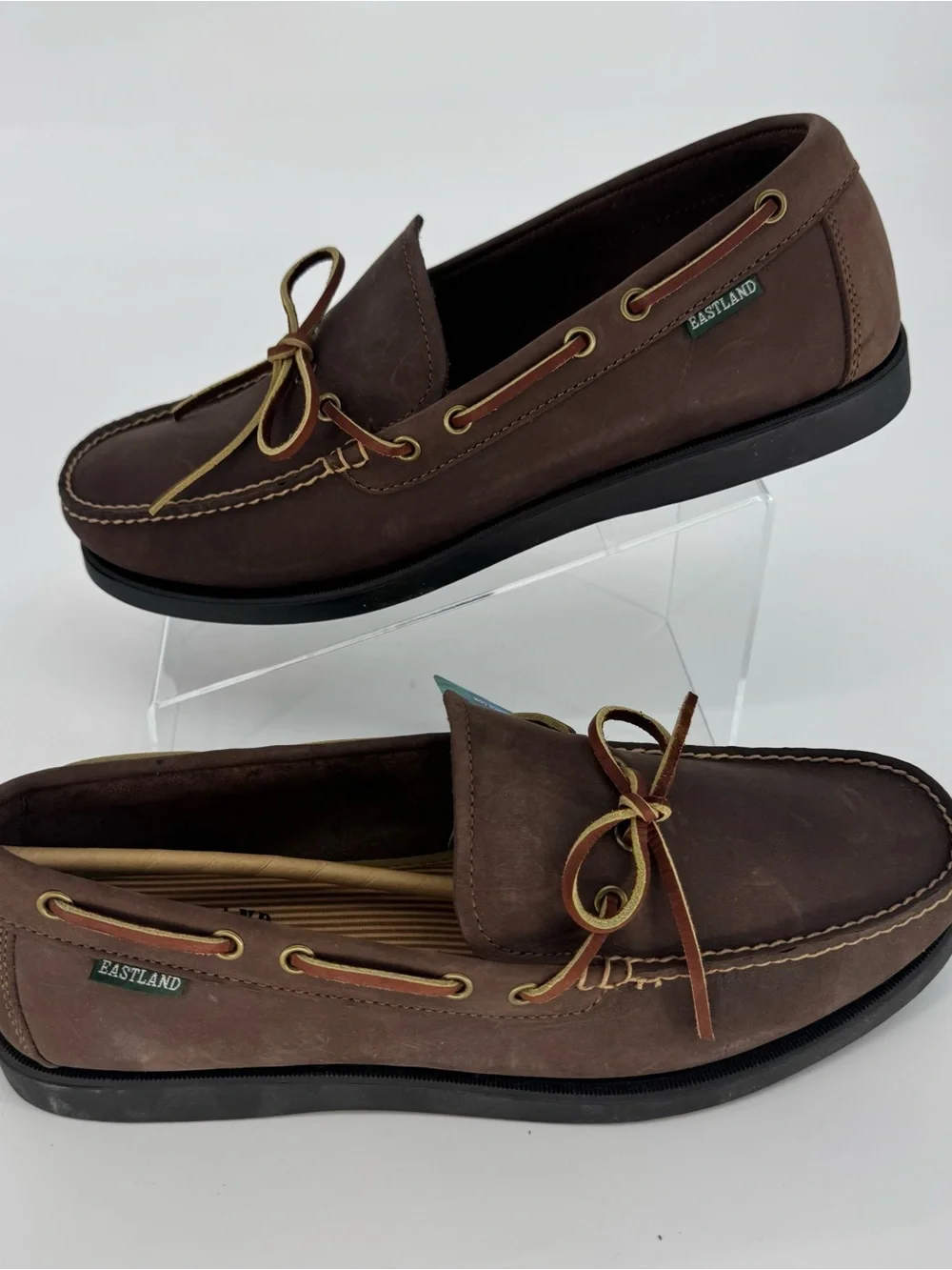Eastland Brown Leather Moc-Toe Boat Shoes with Tan Laces Size 13
